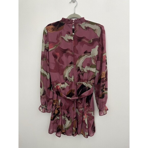 Nine West Women's Long Sleeve Belted Chiffon Mini Dress Large Mock Neck - Picture 4 of 14